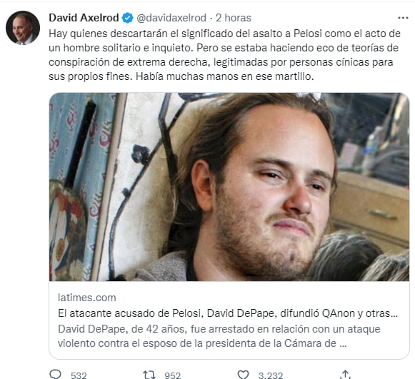 Sorprendida por el ataque a Pelosi