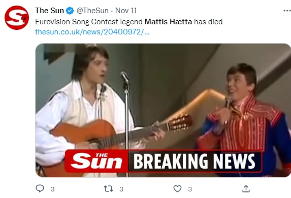 Muere Mattis Haetta: Conquistó el festival Eurovisión y Melodi Grand Prix