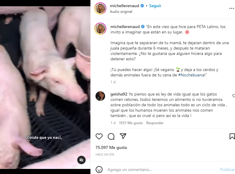 Michelle Renaud comer carne: ¿Usa ropa de piel animal?