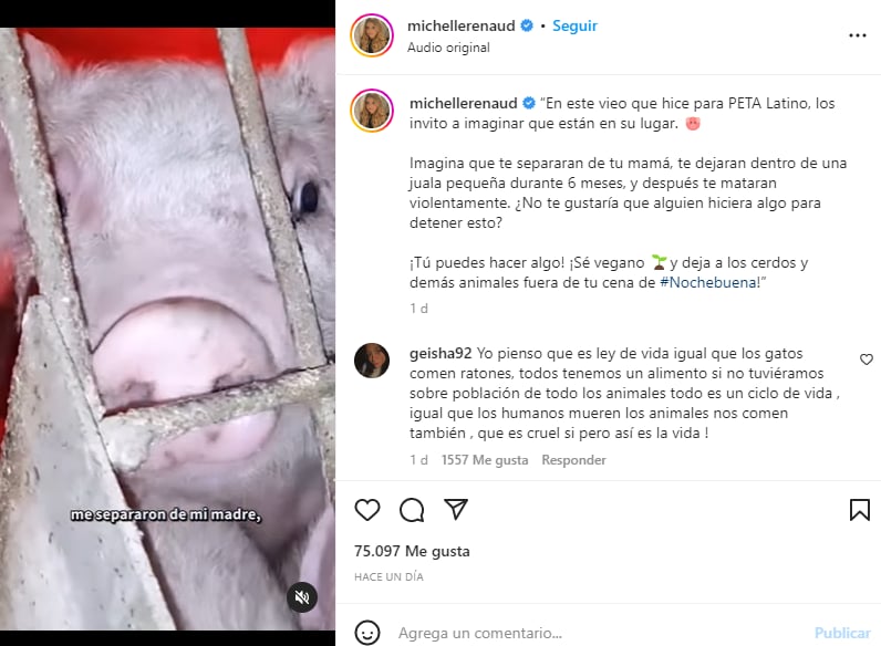 Michelle Renaud comer carne: Seguidores no la apoyan