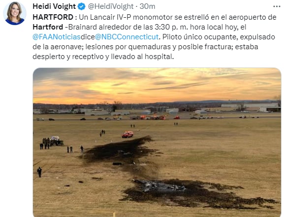 Accidente aéreo aeropuerto Hartford: Estado del piloto