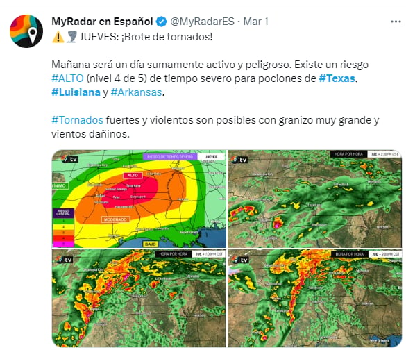 Texas Luisiana amenaza tornado: El granizo también está presente