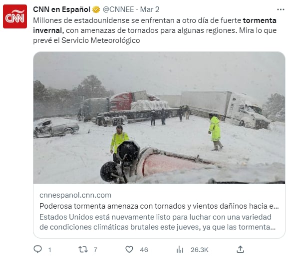 Número muertos tormenta Invernal: Un anciano fue atropellado