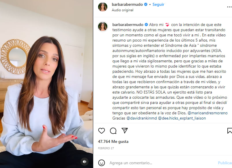 Bárbara Bermudo síntomas enfermedad: No cambió los implantes a tiempo