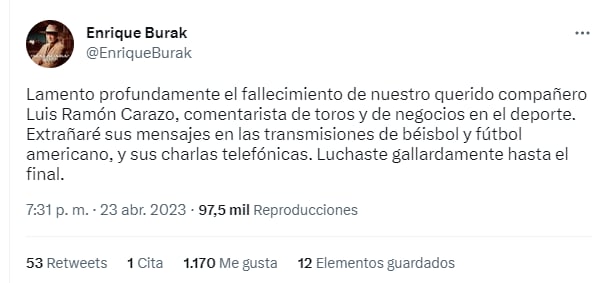 Muere miembro de Televisa: Enrique Burak dice adiós