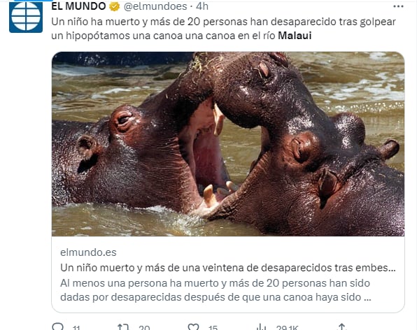 Hipopótamo vuelca una canoa: Las personas querían trabajar