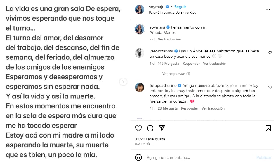 Muere madre Maju Lozano: No estaba lista para verla ir