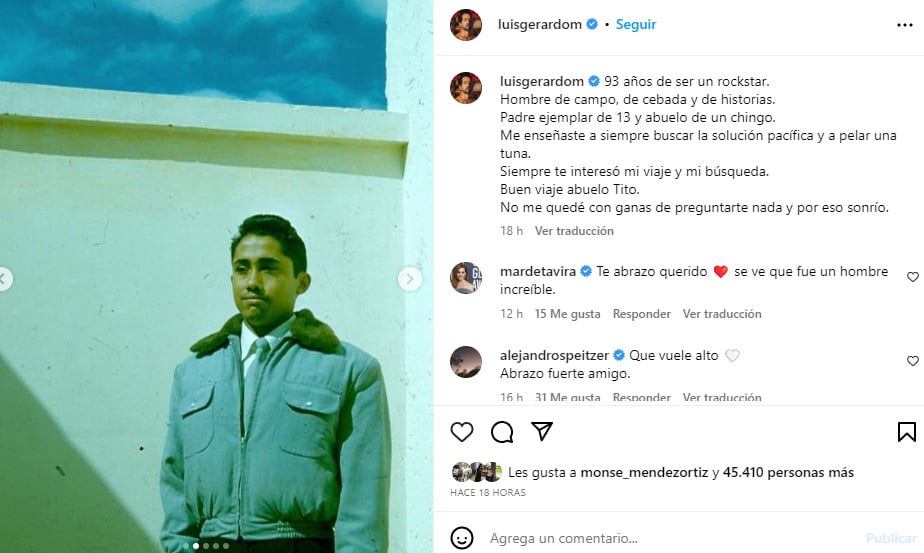 Luis Gerardo Méndez está de luto: Se despide de su abuelo