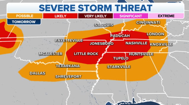 Tennessee amenaza tormenta severa: Dan más detalles