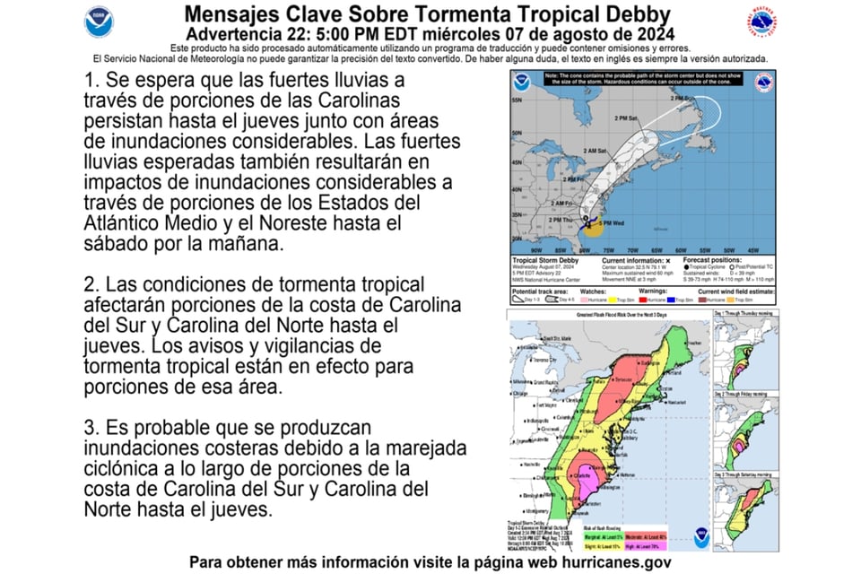 Carolina del Sur, Carolina del Norte, avisos de tormenta tropical, NHC, MundoNOW