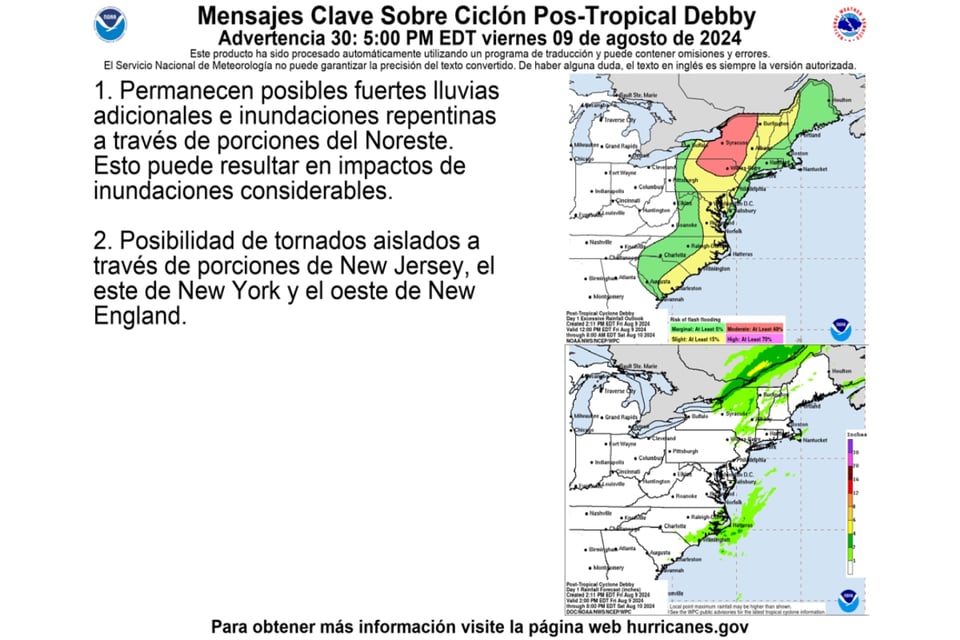tormenta Debby, NHC, tornados, inundaciones, New Jersey, New York, MundoNOW