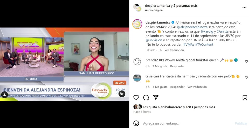 Alejandra Espinoza Despierta América, VMA'S, video, social media, MundoNOW