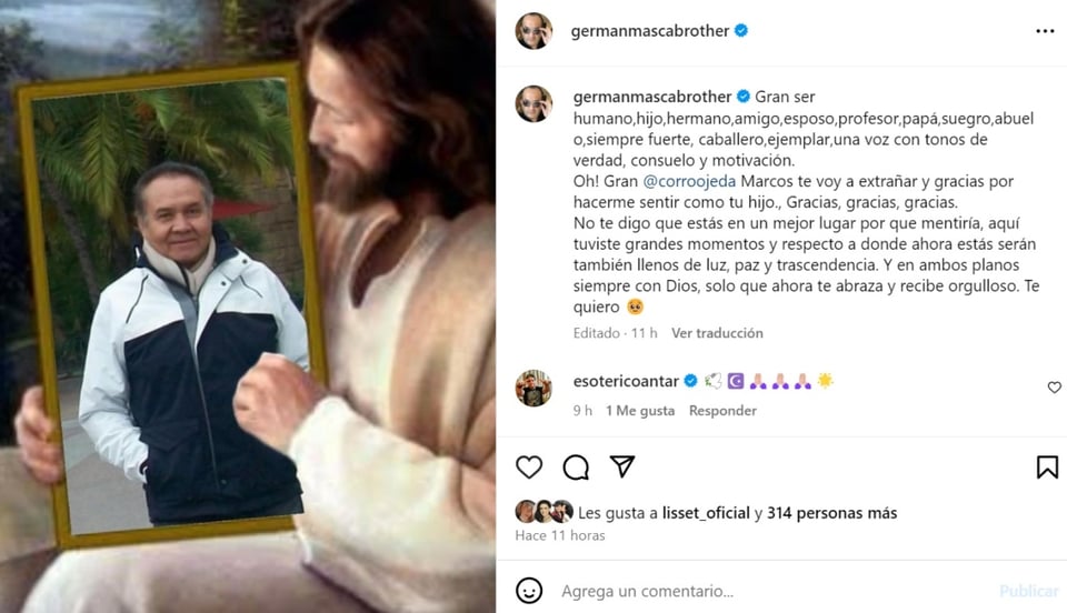 Germán Ortega, redes sociales, Instagram, publicación, MundoNOW