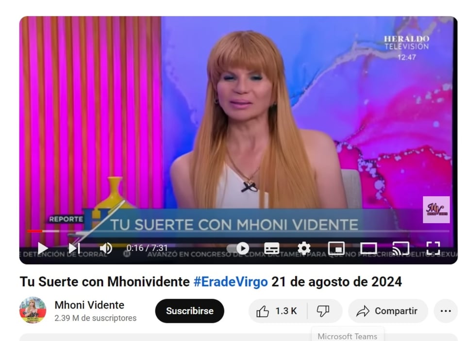 Mhoni Vidente 21 de agosto, video, YouTube, La casa de los famosos, MundoNOW