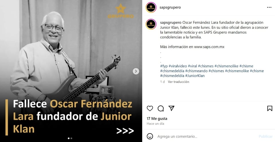Óscar Fernández, Junior Klan, redes sociales, condolencias, MundoNOW