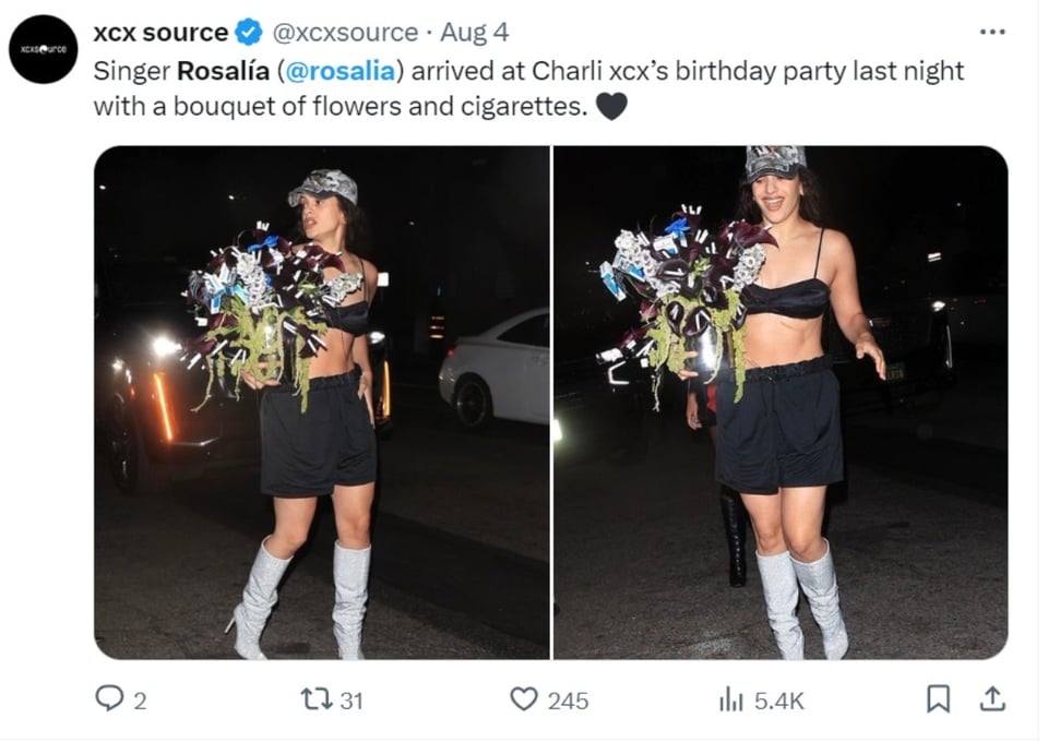 Rosalía bra out, fiesta de cumpleaños, Charli XCX, Motomami, MundoNOW