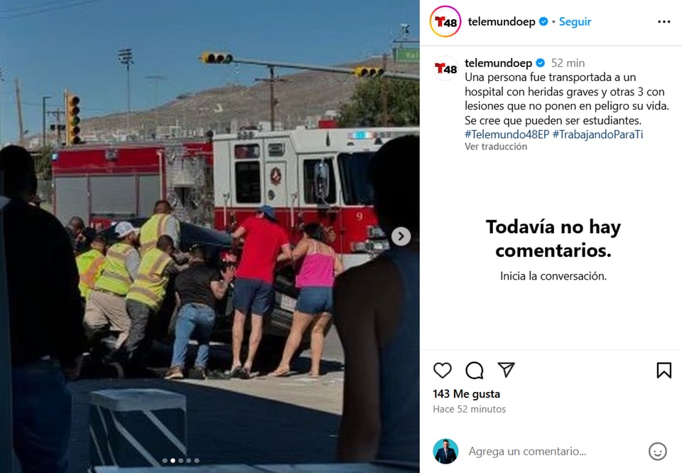 Accidente en El Paso, cuatro heridos graves,Texas,MundoNow