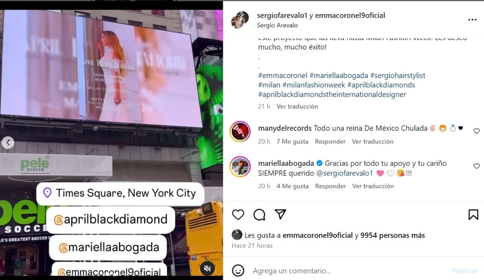 Emma Coronel Times Square, Milan Fashion Week 2024, model, April Black Diamond, MundoNOW
