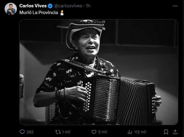 Carlos Vives,luto,muerte,porvincia