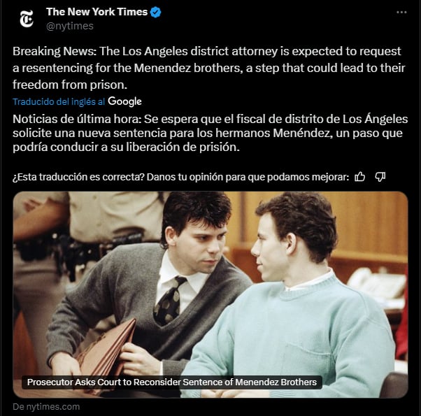 Hermanos Menéndez, podrían ser liberados, hoy, MundoNow