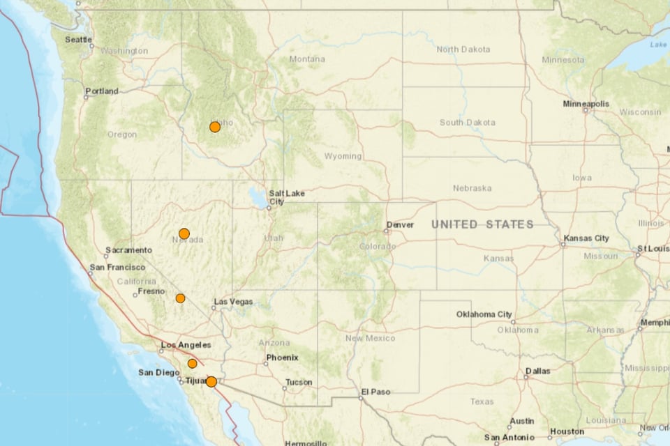 USGS reporta sismos en Idaho y Nevada