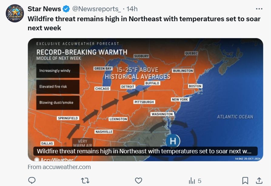 noreste EEUU temperatura, frente, humedad, noviembre, MundoNOW