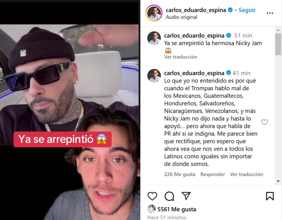 Nicky Jam Trump, Carlos Espina, influencer, video, MundoNOW