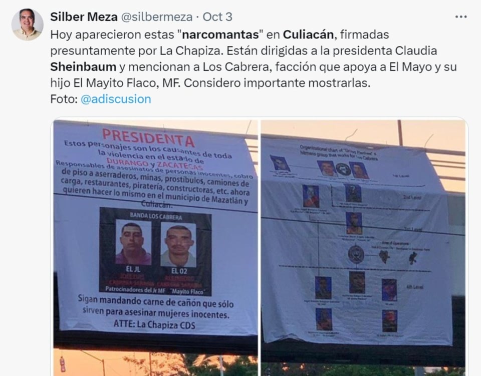 Sheinbaum narcomantas Culiacán, Claudia Sheinbaum, La Chapiza, mensajes, MundoNOW