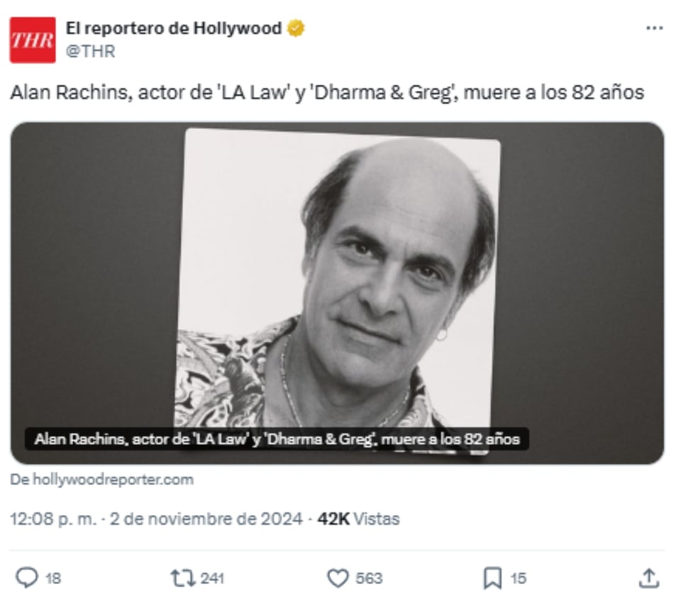 Muere actor Alan Rachins, Celebridades, Luto, Condolencias