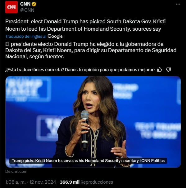 Kristi Noem, asume, liderazgo,Seguridad Nacional, Trump