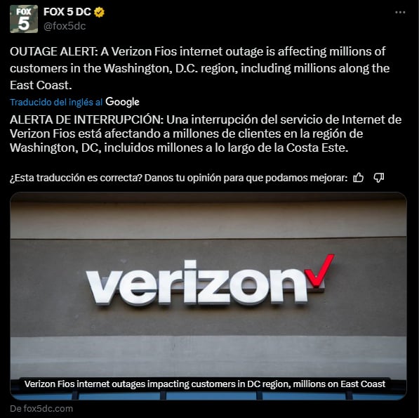 Corte de internet en la Costa Este, afecta millones,servicio,Verizon