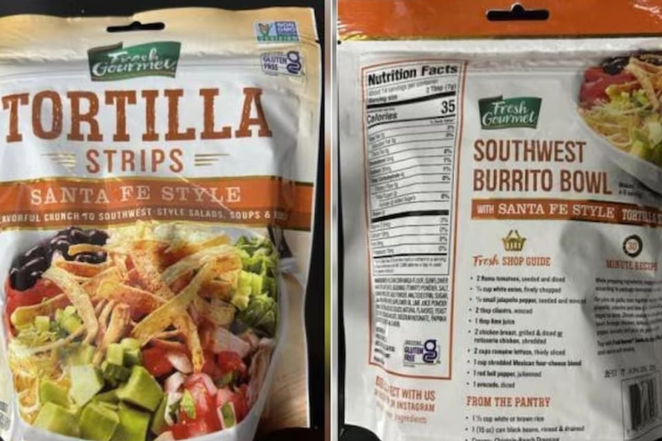 Retiran tiras de tortilla, tiras de tortilla retiro, Fresh Gourmet Santa Fe, alérgenos trigo FDA, Sugar Foods contaminación, MundoNOW seguridad alimentaria.