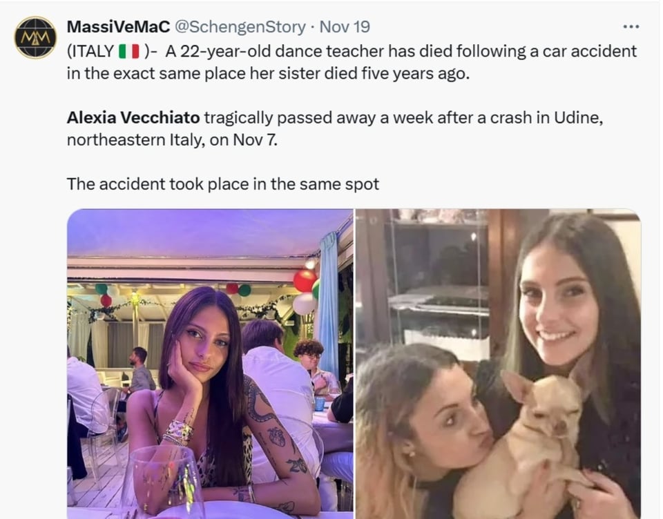 Alexia Vecchiato, Italia, hermana, tragedia, MundoNOW