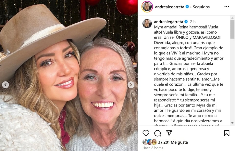 Andrea Legarreta exsuegra, redes sociales, mensaje, Instagram, MundoNOW