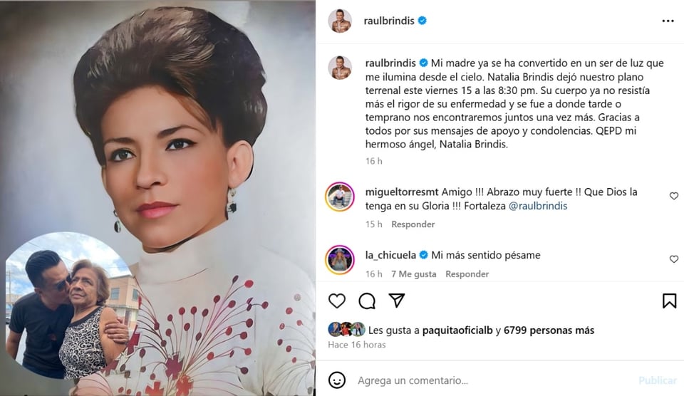 Raúl Brindis mamá, mensaje, redes sociales, Instagram, MundoNOW