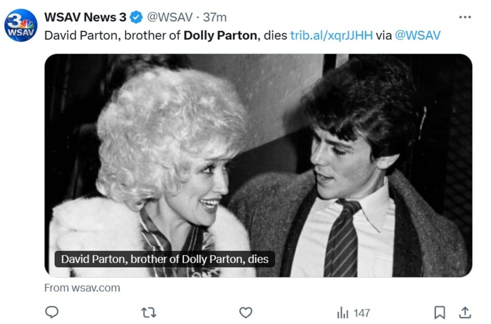 Dolly Parton hermano, David Parton, condolencias, mensaje, MundoNOW