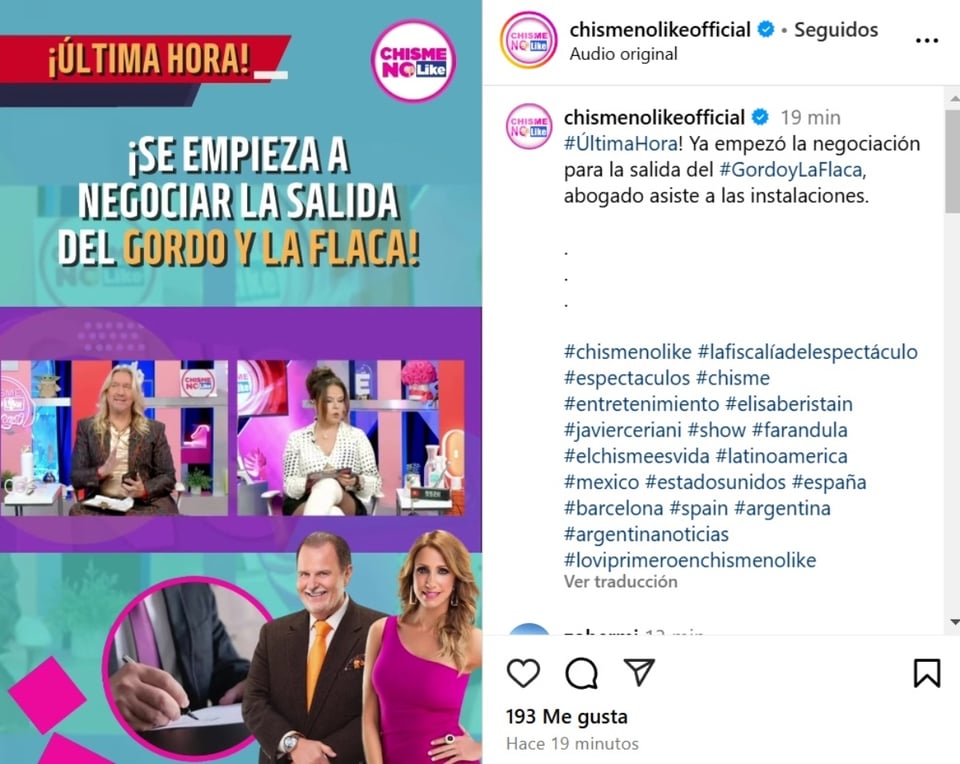 Gordo y Flaca, El Gordo y La Flaca, Javier Ceriani, Chisme No Like, MundoNOW