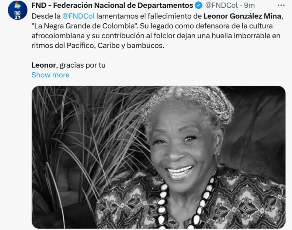 Leonor González Mina, redes sociales, X, fallecimiento, MundoNOW