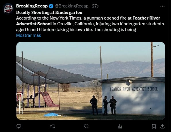 Tiroteo en escuela primaria, California,heridos,muerto