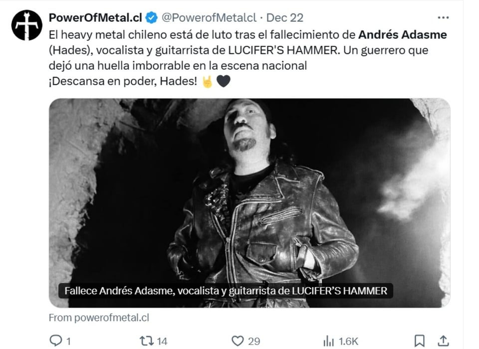 Andrés Adasme, Hades, Chile, fallecimiento, MundoNOW