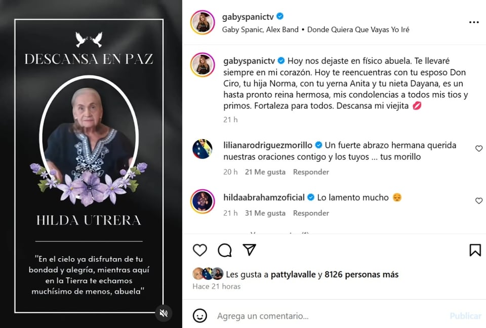 Gaby Spanic luto, redes sociales, Instagram, publicación, MundoNOW