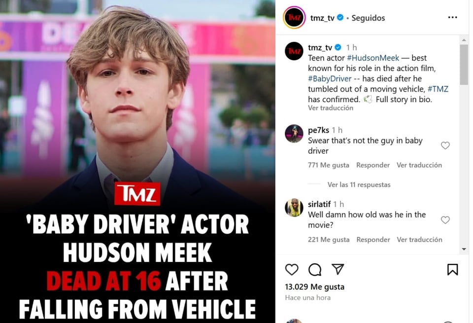 Hudson Meek, fallecimiento, Baby driver, familia, MundoNOW