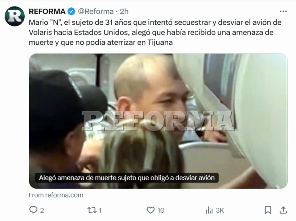 Passenger Attempts to Hijack Volaris Plane, Mario N, death threats, Guadalajara, MundoNOW