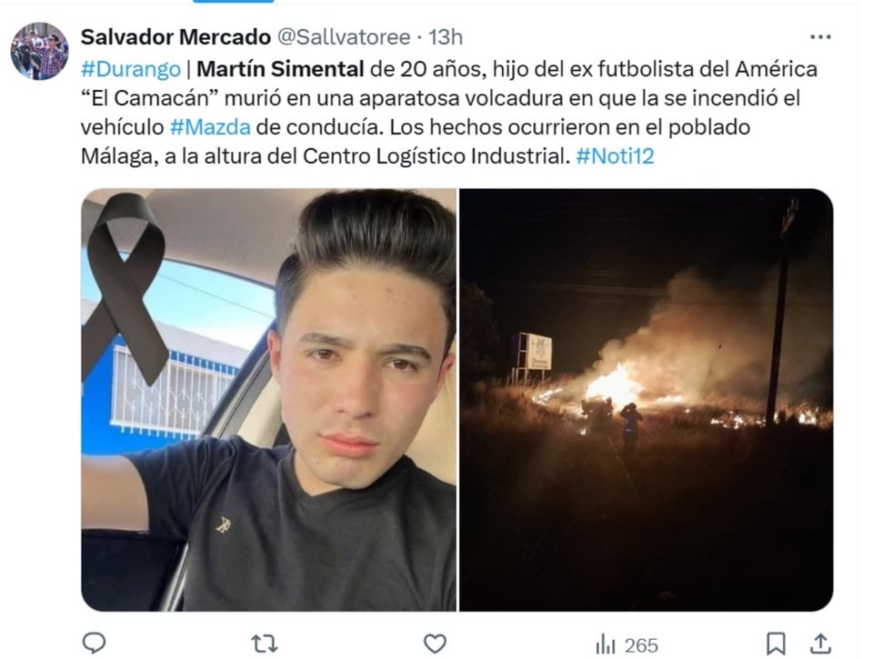Martín SImental hijo, Martín SImental Álvarez, accidente automovilístico, Durango, MundoNOW