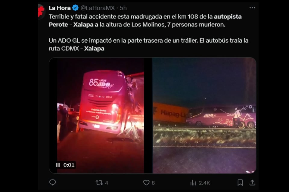 accidente Veracruz, autobús ADO, choque tráiler Perote-Xalapa, caos vial autopistas, MundoNOW