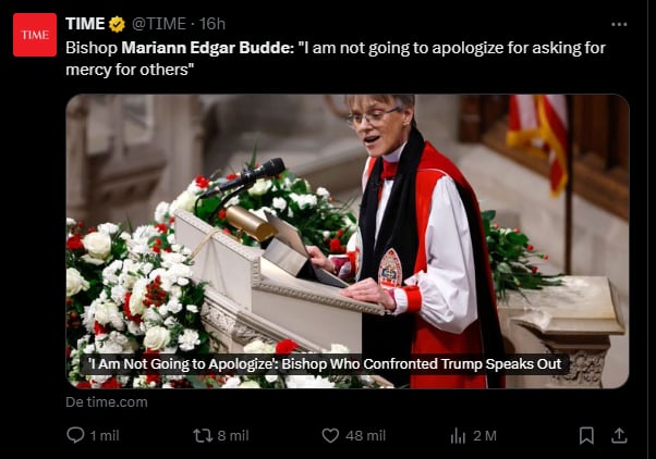 Obispa no piensa, disculparse, Donald Trump,Mariann Edgar Budde