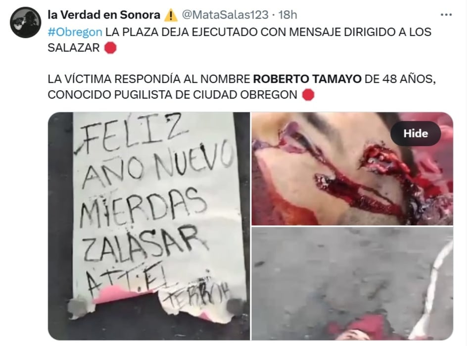 Roberto Tamayo, narco, mensaje, El Terror, MundoNOW