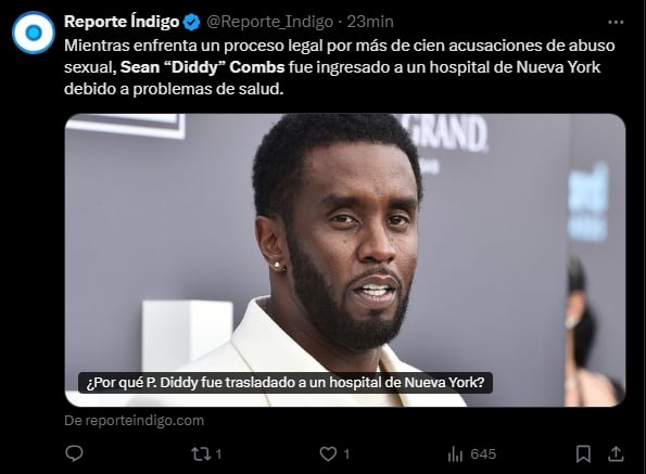 Sean Diddy Combs, trasladado, hospital ,prisiónMundoNow