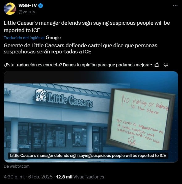 Letrero de Little Caesars, causa indignación, Georgia, racismo,ICE