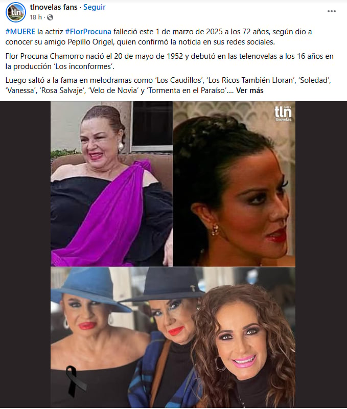 flor, procuna, actriz, muere, telenovelas